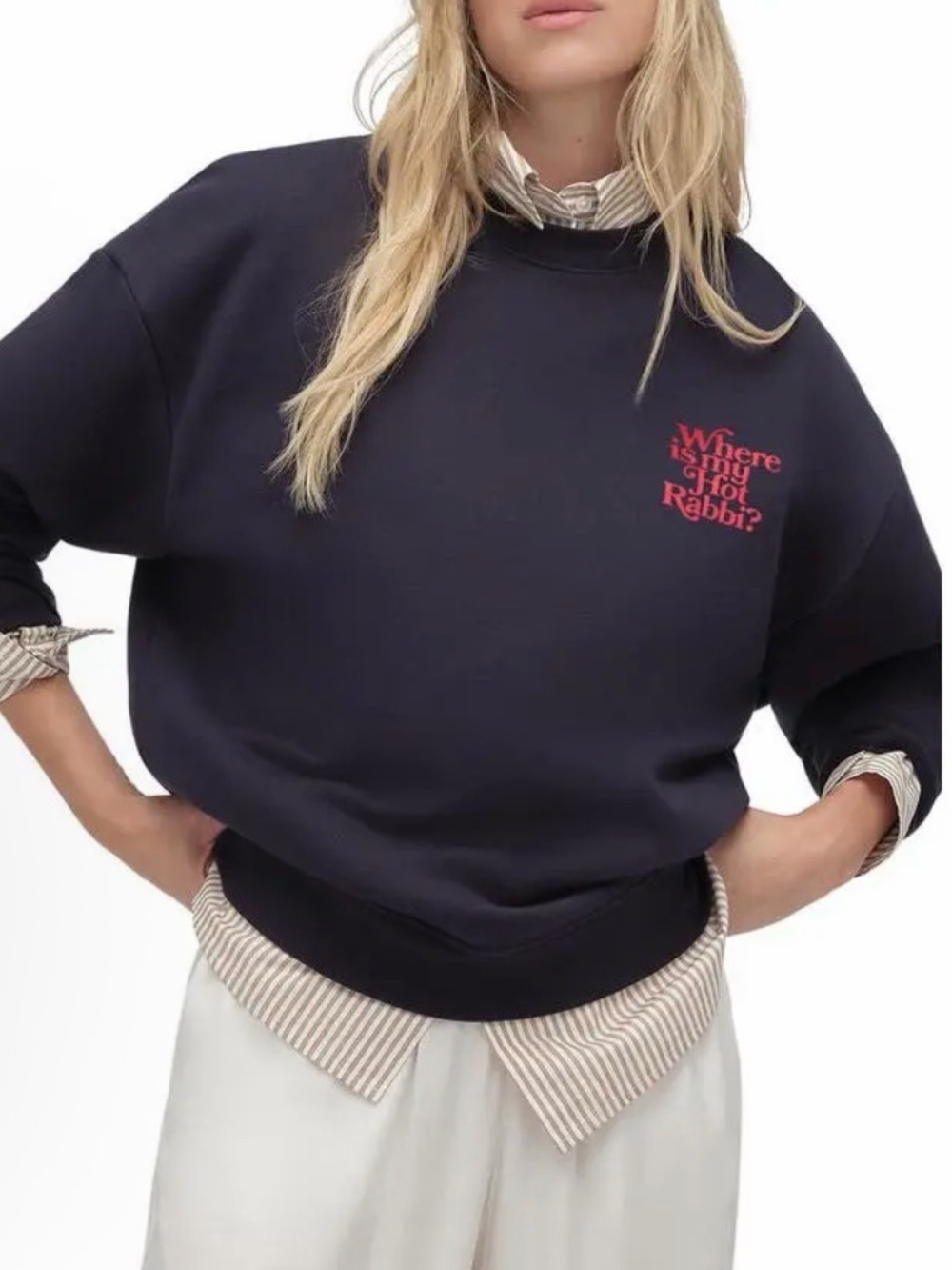 NWT FAVORITE DAUGHTER NOBODY WANTS THIS CREW NECK”WHERE IS MY HOT RABBI” Size L
